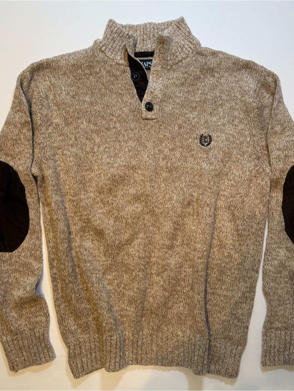 CHAPS Men’s Tan Cotton Sweater Elbow Patches Size S